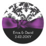 damask purple wedding sticker