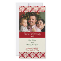 Damask Red Christmas Photo Card photo cards by mousearte Damask Red Christmas Photo Card photo cards