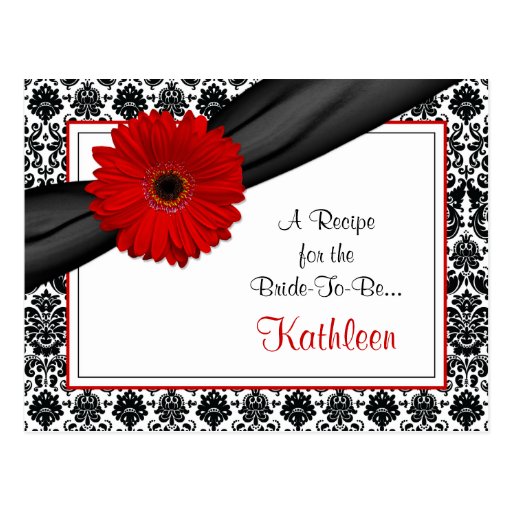 Damask Red Gerber Daisy Recipe Card for the Bride Postcard