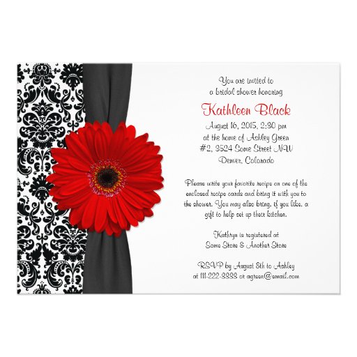 Damask Red Gerbera Daisy Recipe Bridal Shower Announcement