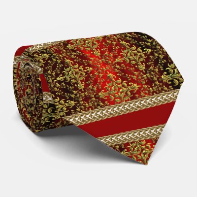 Damask Red Gold, Gold Chain Groom's Tie