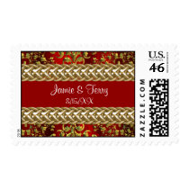 Damask Red, Gold, Gold Chain Wedding Stamp