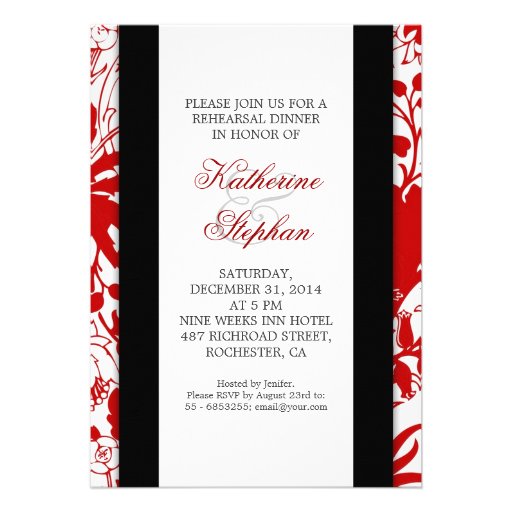 damask red rehearsal dinner invitations