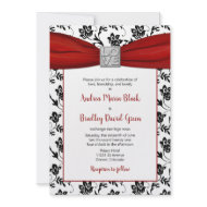 Damask & Red Satin Ribbon Invitation invitation
