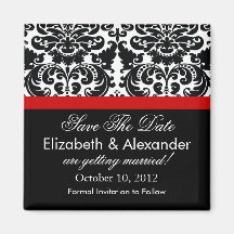 Damask Red Save The Date Magnet