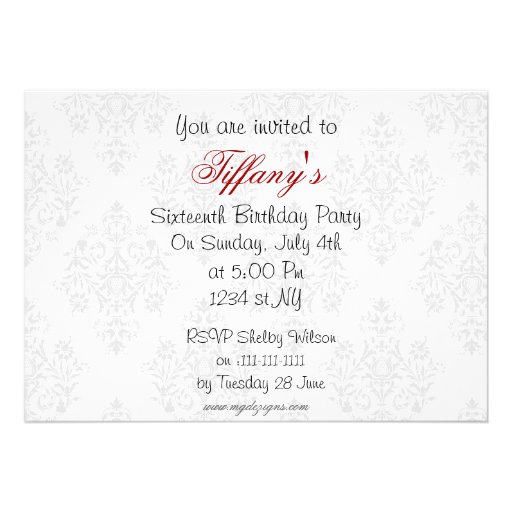 damask red Sweet Sixteen Invitation