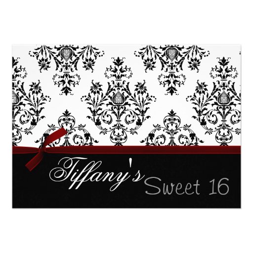 damask red Sweet Sixteen Invitation