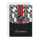 damask red wedding invitation
