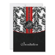 damask red wedding invitation