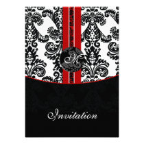 damask red wedding invitation