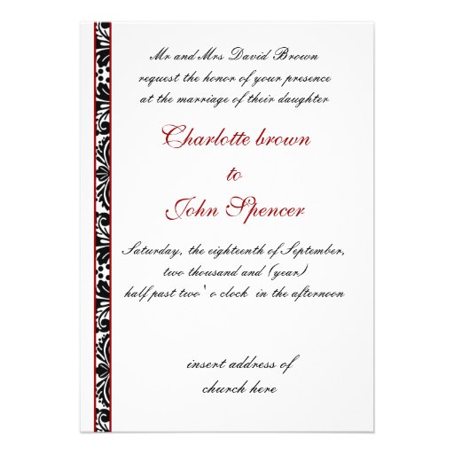 damask red wedding invitation