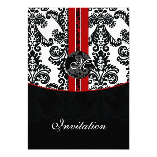 damask red wedding invitation