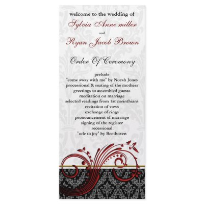 damask red Wedding program Custom Rack Card