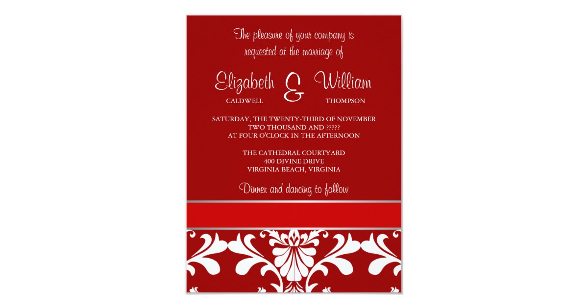 Damask And Ribbon Wedding Invitation Zazzle 2743