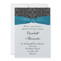 Damask Ribbon Wrapped Invitation - Teal