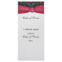Damask Ribbon Wrapped Order of Service - Red Rack Card Template