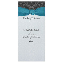 Damask Ribbon Wrapped Order of Service - Teal Full Color Rack Card
