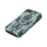 damask roses light blue and black tough iphone 4 cover
