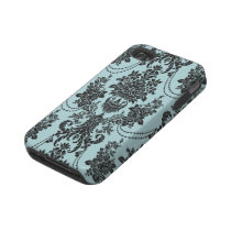 damask roses light blue and black tough iphone 4 cover