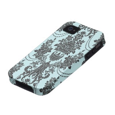 damask roses light blue and black vibe iPhone 4 case
