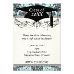 damask roses light blue and black graduation invitations