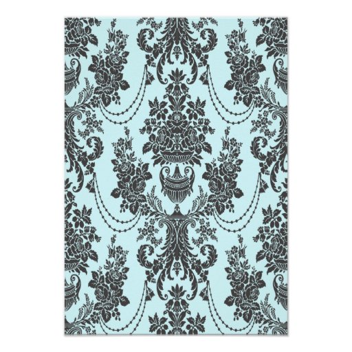 damask roses light blue and black graduation invite