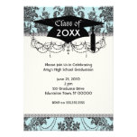 damask roses light blue and black graduation invitation