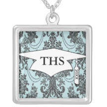 damask roses light blue and black graduation pendants