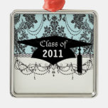 damask roses light blue and black graduation christmas ornament
