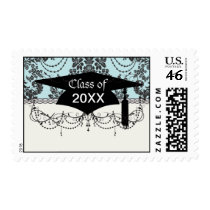damask roses light blue and black graduation stamps