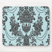 damask roses light blue and black mousepads
