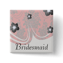 damask roses red and black pinback button