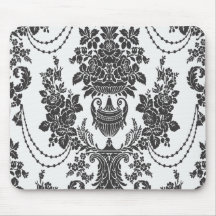 damask roses white and black mousepad