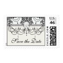 damask roses white and black postage stamp