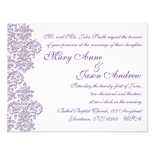 Damask Royal Purple Wedding Invitation Card