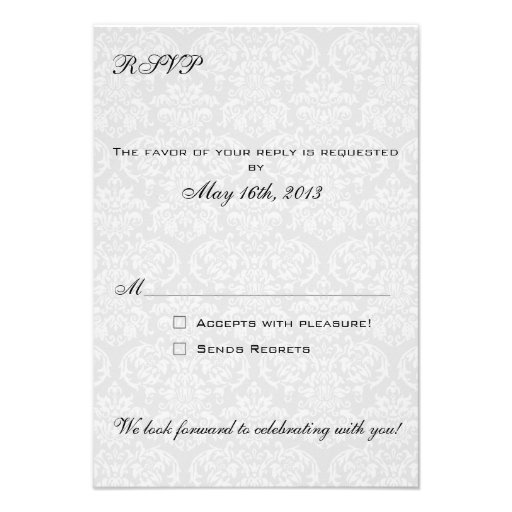 Damask RSVP Cards coordinate with Las Vegas Invite (front side)