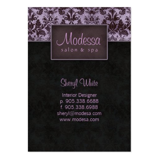 Damask Salon Spa Appointment Card Purple Business Card Templates (front side)