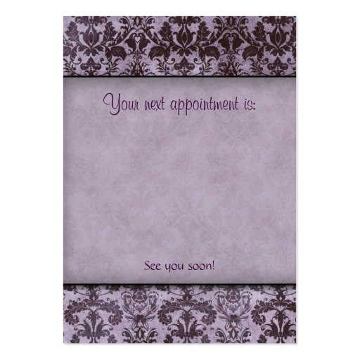 Damask Salon Spa Appointment Card Purple Business Card Templates (back side)