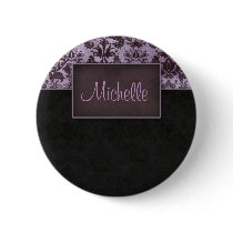 Damask Salon Spa Name Tag button pin Purple