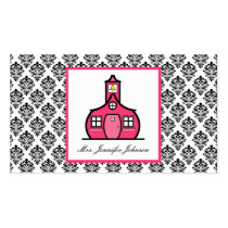 Damask & Schoolhouse Teacher Business Cards business cards