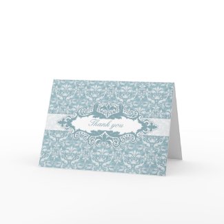 Damask & Scroll Frame Thank You card (Blue) card