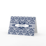 Damask & Scroll Frame Thank You card (Navy Blue)