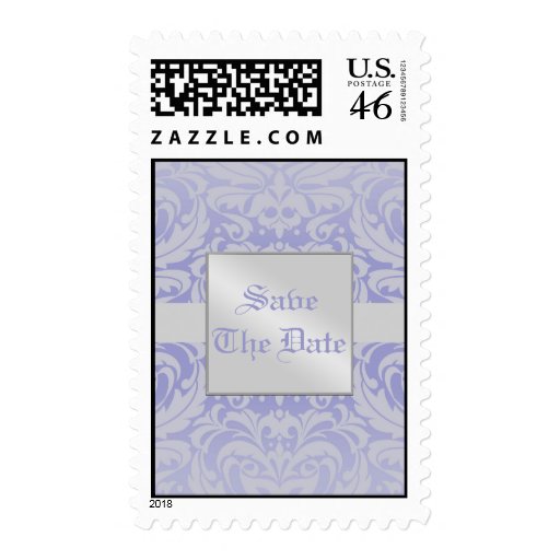 Damask Scroll Ribbon Blue Save The Date Postage