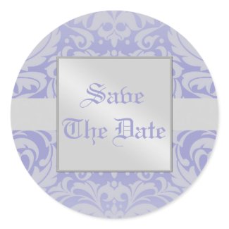 Damask Scroll Ribbon Blue Save The Date Sticker sticker