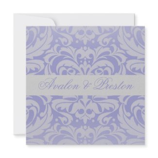 Damask Scroll Ribbon Blue Wedding Invitation invitation