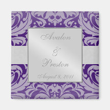 Damask Scroll Ribbon Purple Save The Date Magnet