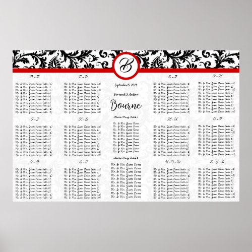 Red Black and White Wedding Seating Chart