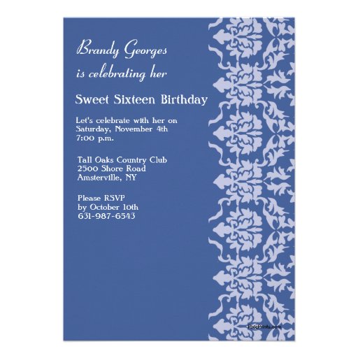 Damask See Through Photo Blue Invitation