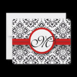 Damask Side Borders Red Trim Wedding RSVP