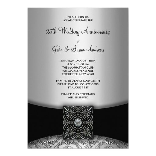 Damask Silver 25th Anniversary Party Invitations